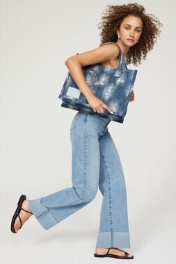 SANDRO Denim Tie-Dyed Kasbah Magnetic Button Closure Open Pocket Grunge Bag